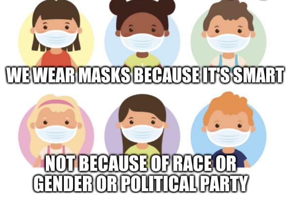 Masked kids cartoon: we wear masks because it's smart, not because of race or gender or political party