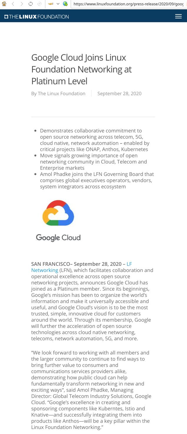 Google Cloud Joins Linux Foundation Networking at Platinum Level