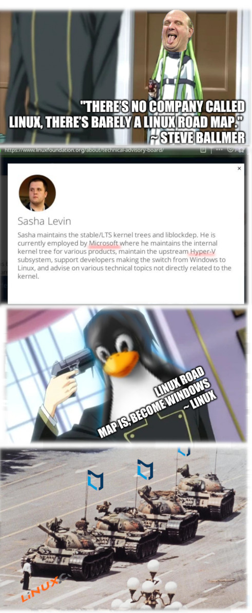Linux to become Windows: 'There’s no company called Linux, there’s barely a Linux road map.'  ~ Steve Ballmer; Linux road map is, become windows ~ Linux
