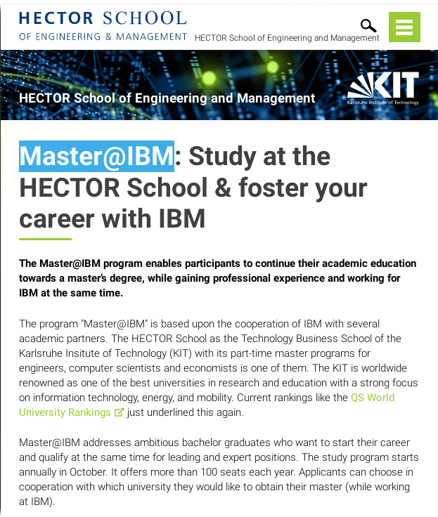 Master@IBM: Study at the HECTOR School & foster your career with IBM