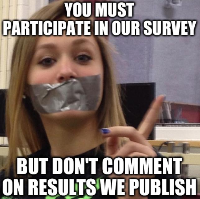 You must participate in our survey but don't comment on results we publish