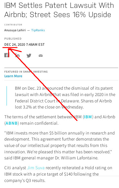 IBM Settles Patent Lawsuit With Airbnb; Street Sees 16% Upside