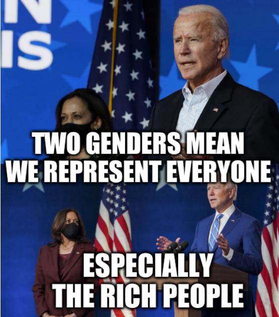 Joe Biden and Kamala Harris: Two genders mean we represent everyone, especially the rich people