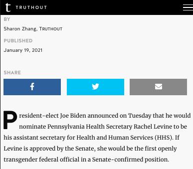 In Historic First, Biden Picks Trans Woman, Dr. Rachel Levine, to Help Lead HHS