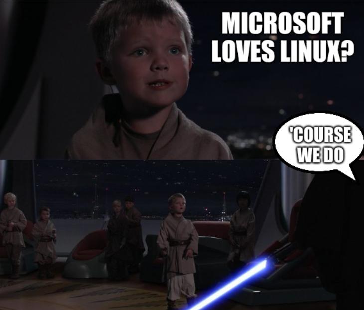 Master Skywalker Youngling: Microsoft loves Linux? 'Course we do