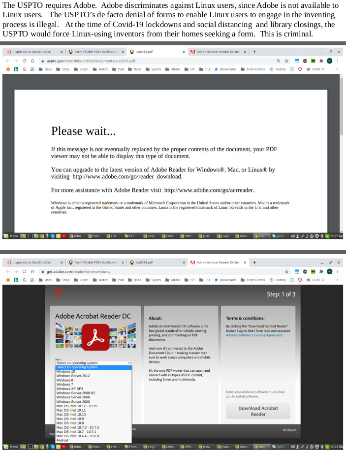 Adobe-USPTO dispute combined screenshots to print