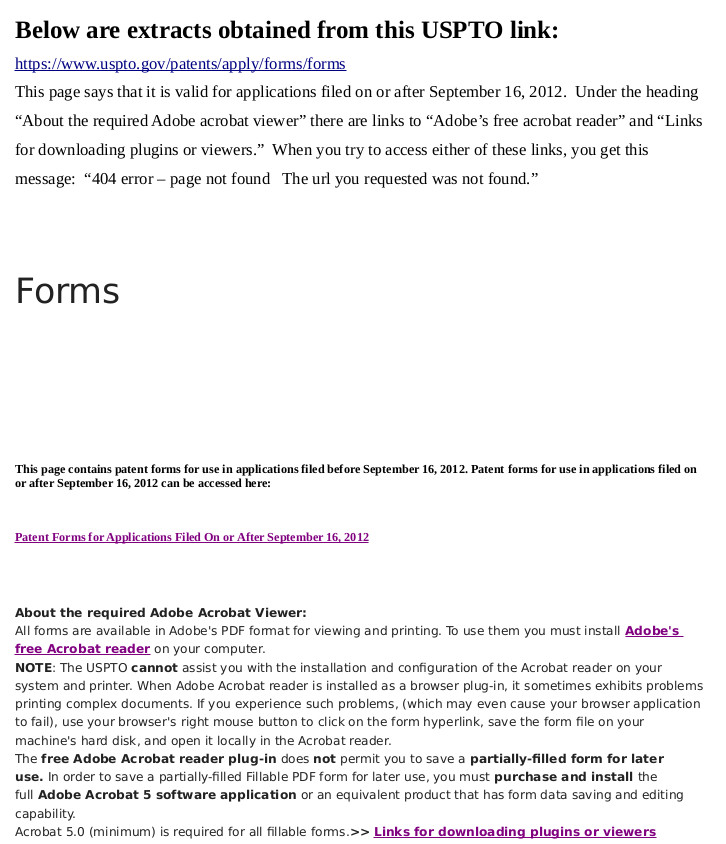 Adobe USPTO pages not found