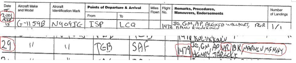 Screenshot of flight logs.