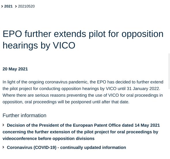 EPO further extends pilot for opposition hearings by VICO