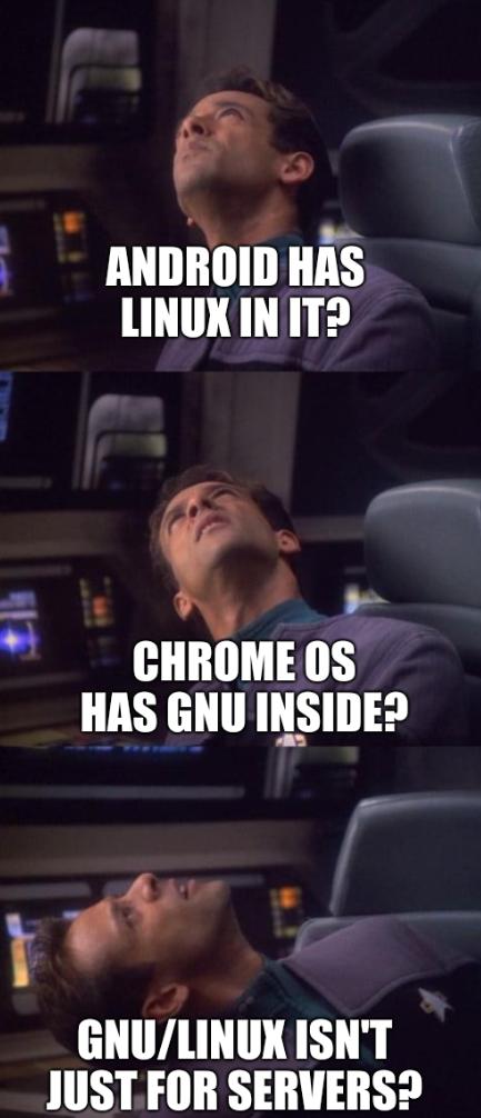 Android has Linux in it? Chrome OS has GNU inside? GNU/Linux isn't just for servers?