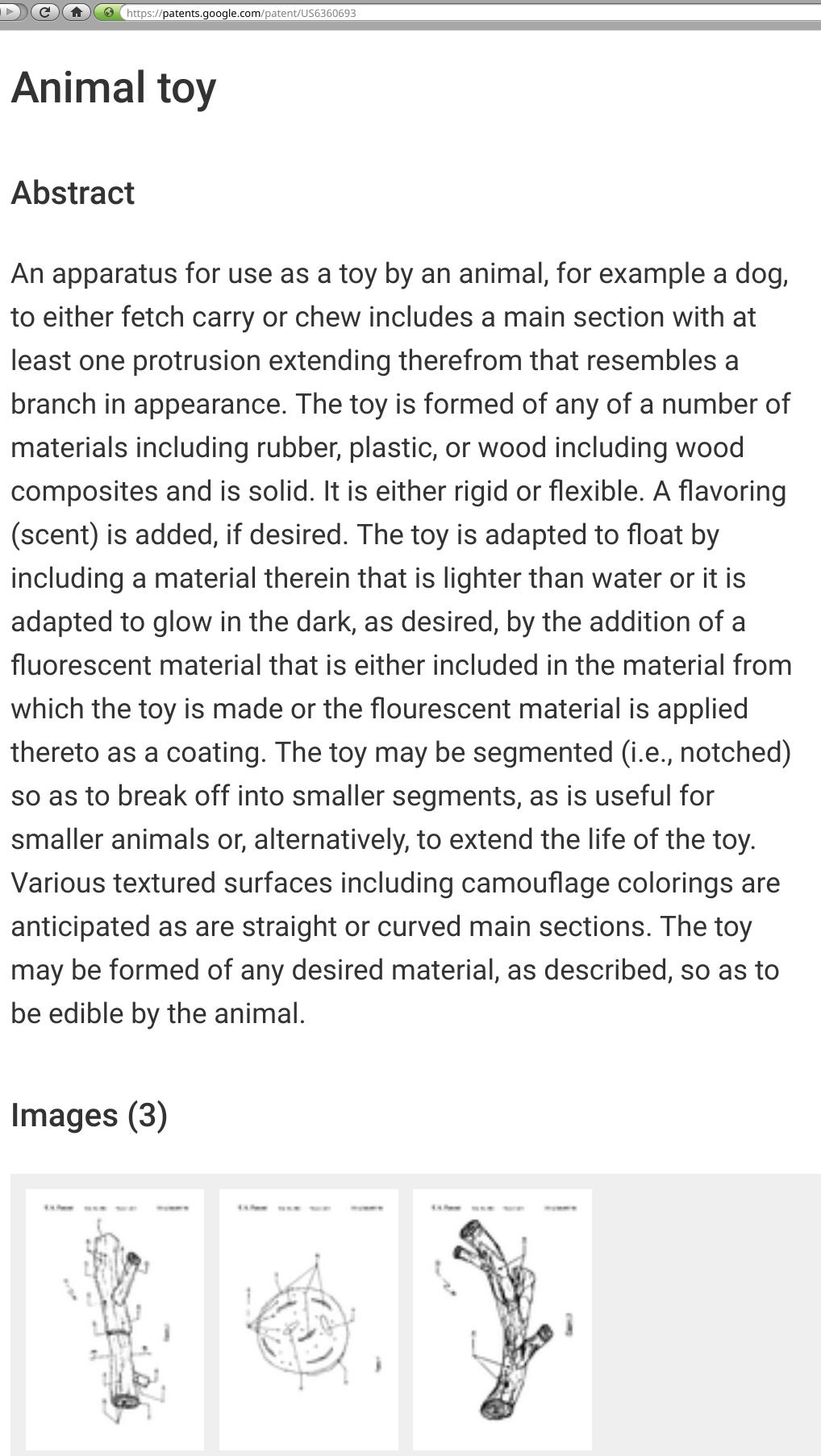 A patent on animal toy