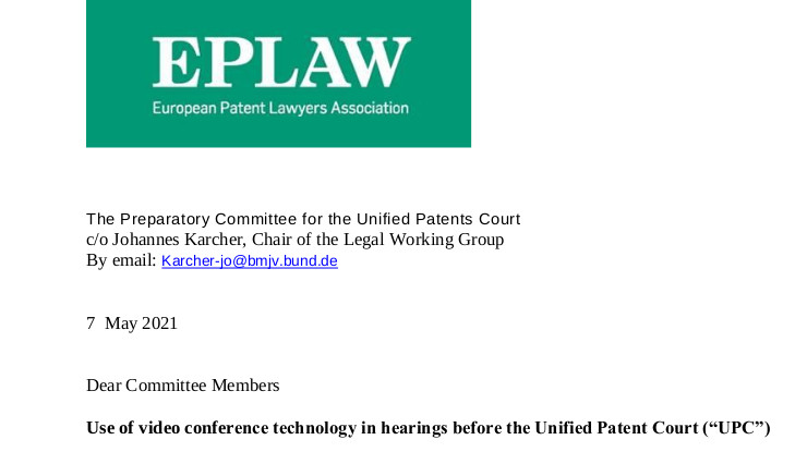 EPLAW letter to UPC Preparatory Committee opening