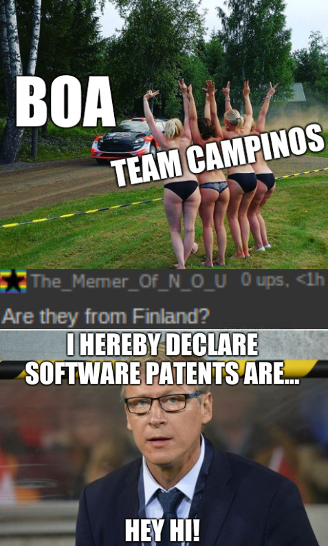 BOA, Team Campinos. Are they from Finland? I hereby declare software patents are... Hey hi!