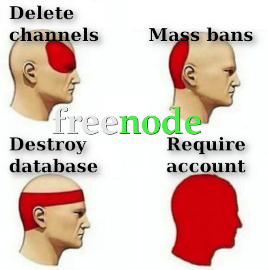 Freenode: Delete channels; Mass bans; Destroy database; Require account