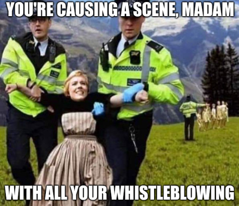 You're causing a scene, madam; With all your whistleblowing