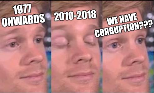 Blinking guy: 1977 onwards; 2010-2018; We have corruption???