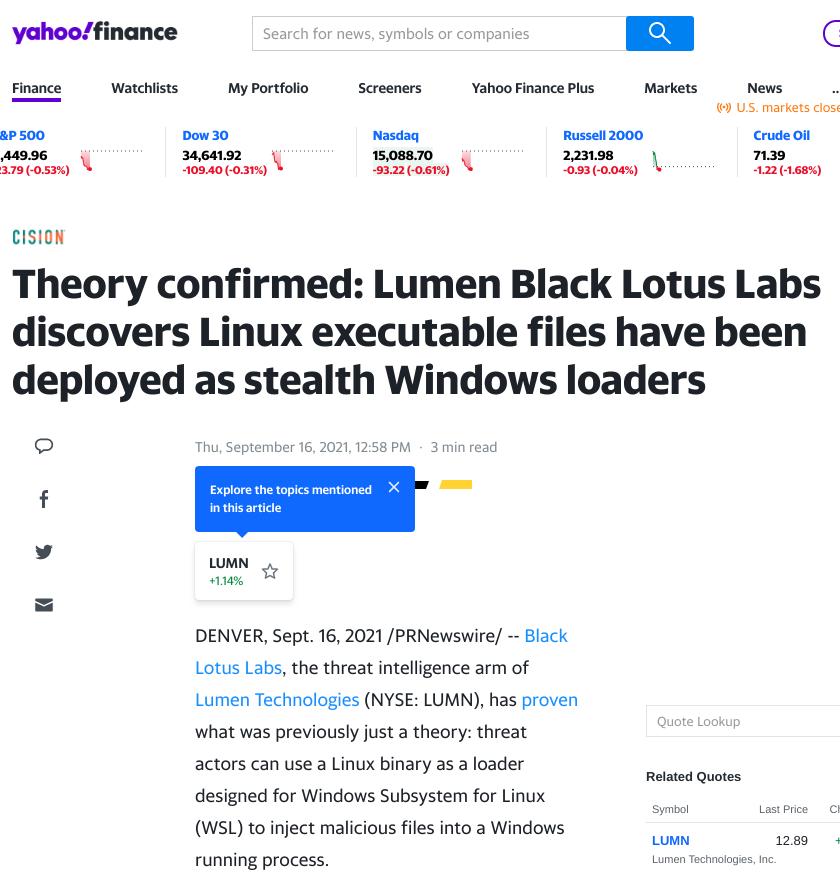 Theory confirmed: Lumen Black Lotus Labs discovers Linux executable files have been deployed as stealth Windows loaders
