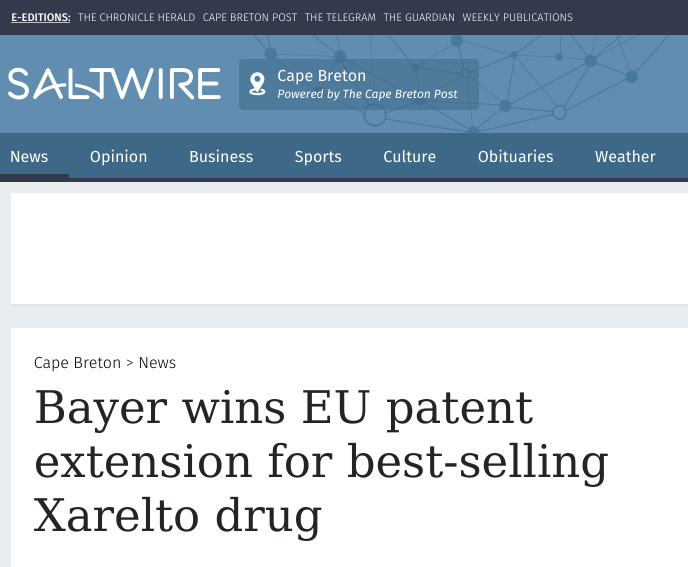 Bayer wins EU patent extension for best-selling Xarelto drug
