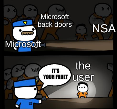 Microsoft, Microsoft back doors, NSA, the user, It's your fault