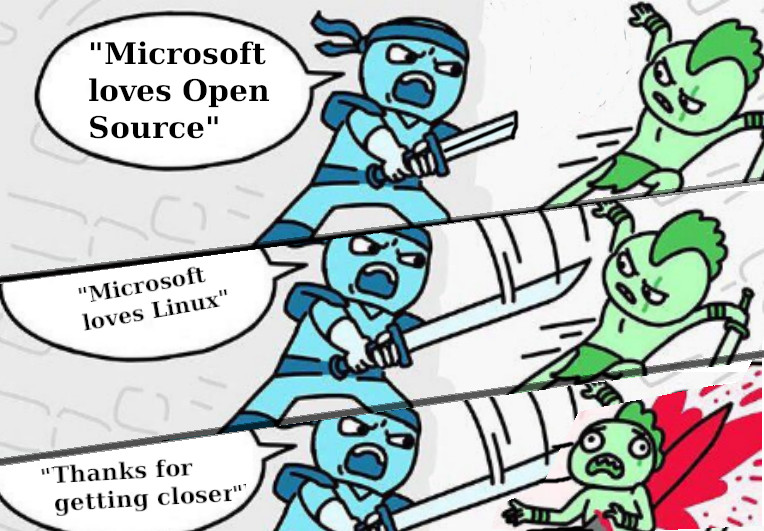 'Microsoft loves Open Source'; 'Microsoft loves Linux; 'Thanks for getting closer'