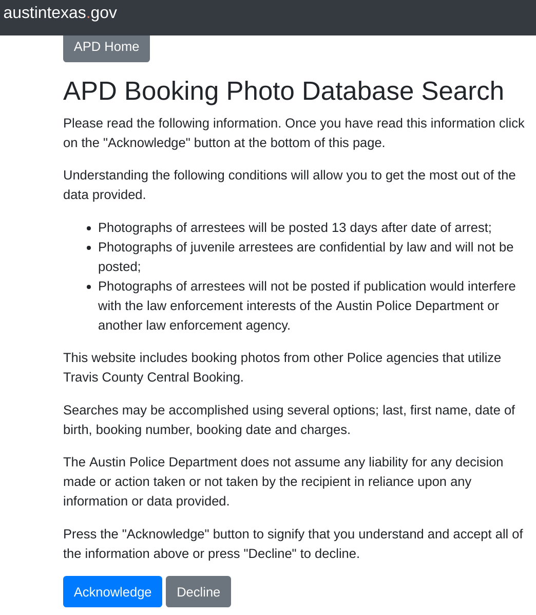 Austin police photo  - legal notice