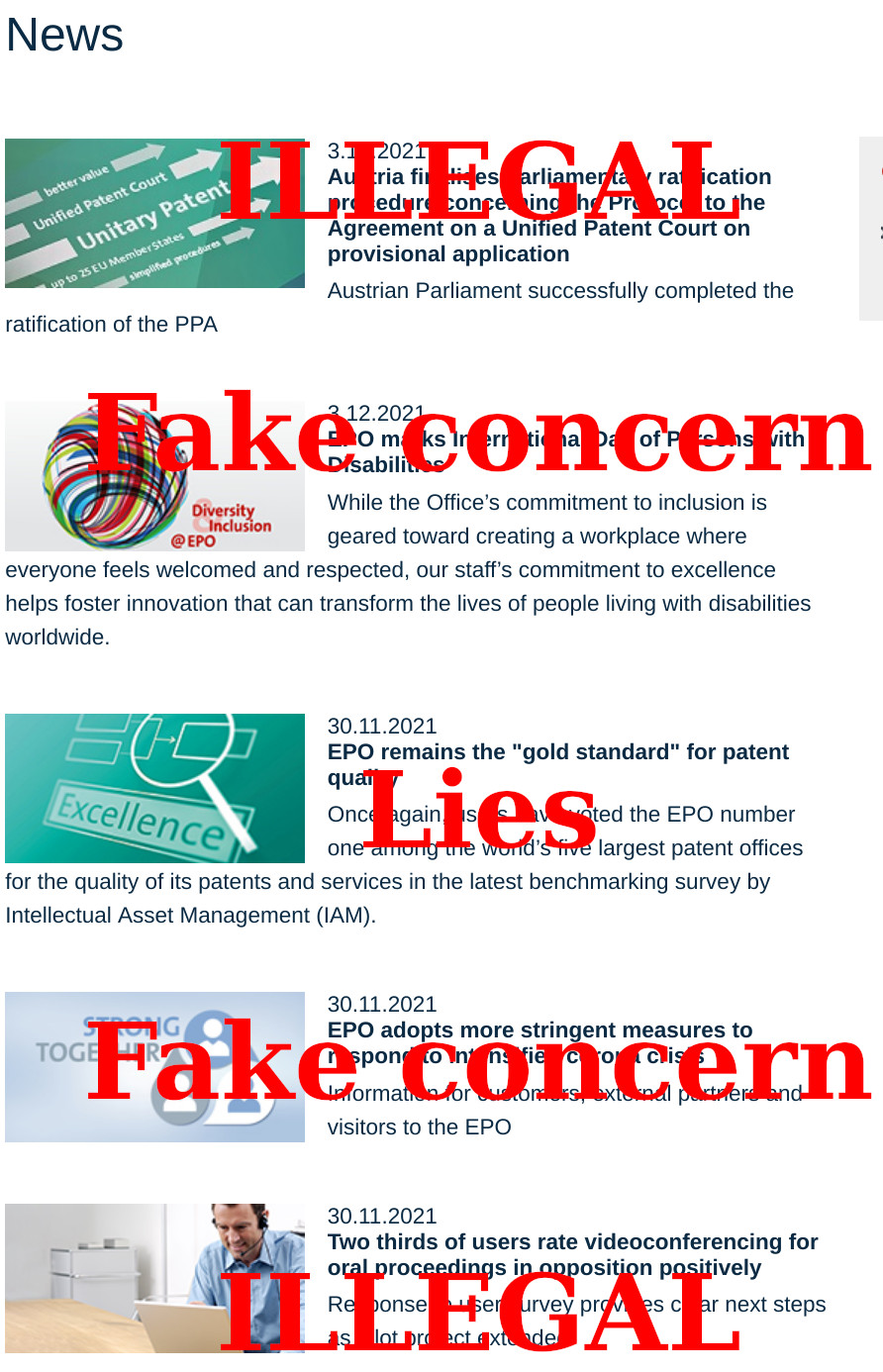 EPO noise site: ILLEGAL, Fake concern, Lies, Fake concern, ILLEGAL