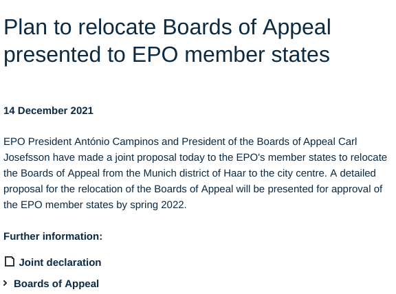 Plan to relocate Boards of Appeal presented to EPO member states