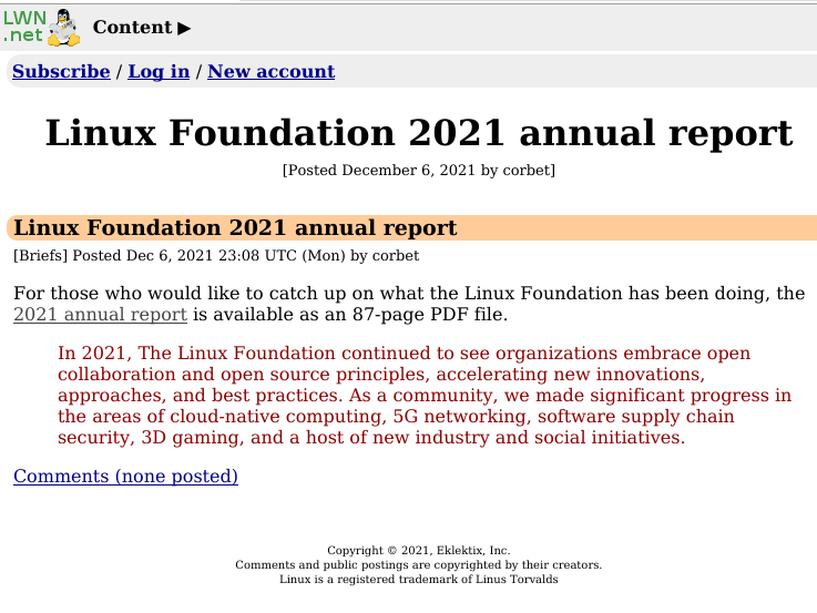 LWN on Linux Foundation 2021 Annual Report