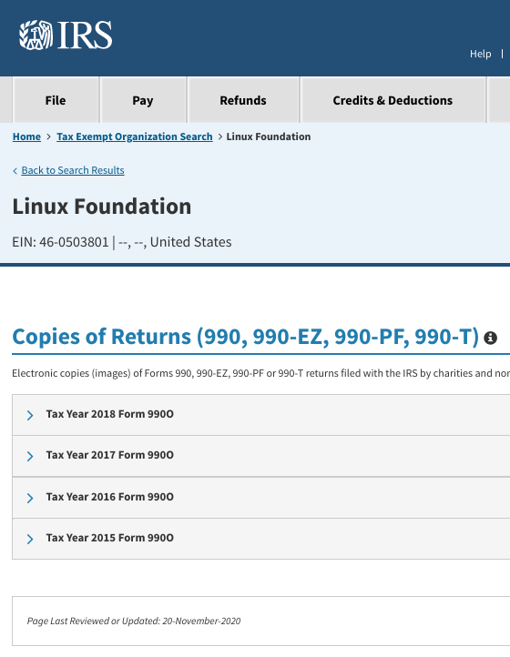 IRS Linux Foundation status