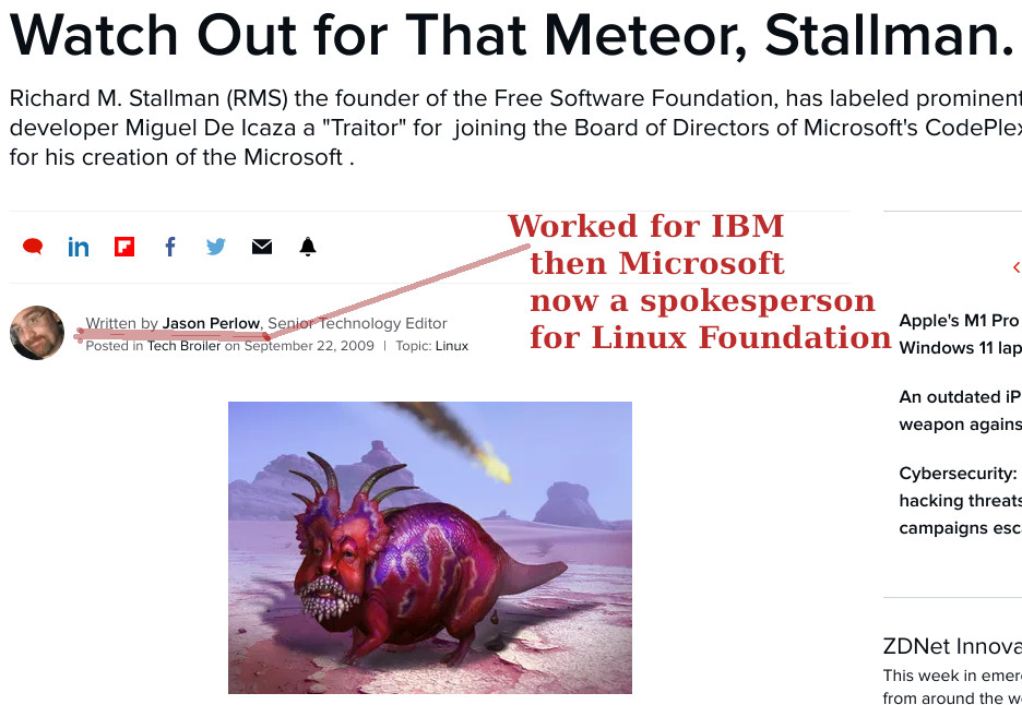 Worked for IBM, then Microsoft, now a spokesperson, for Linux Foundation
