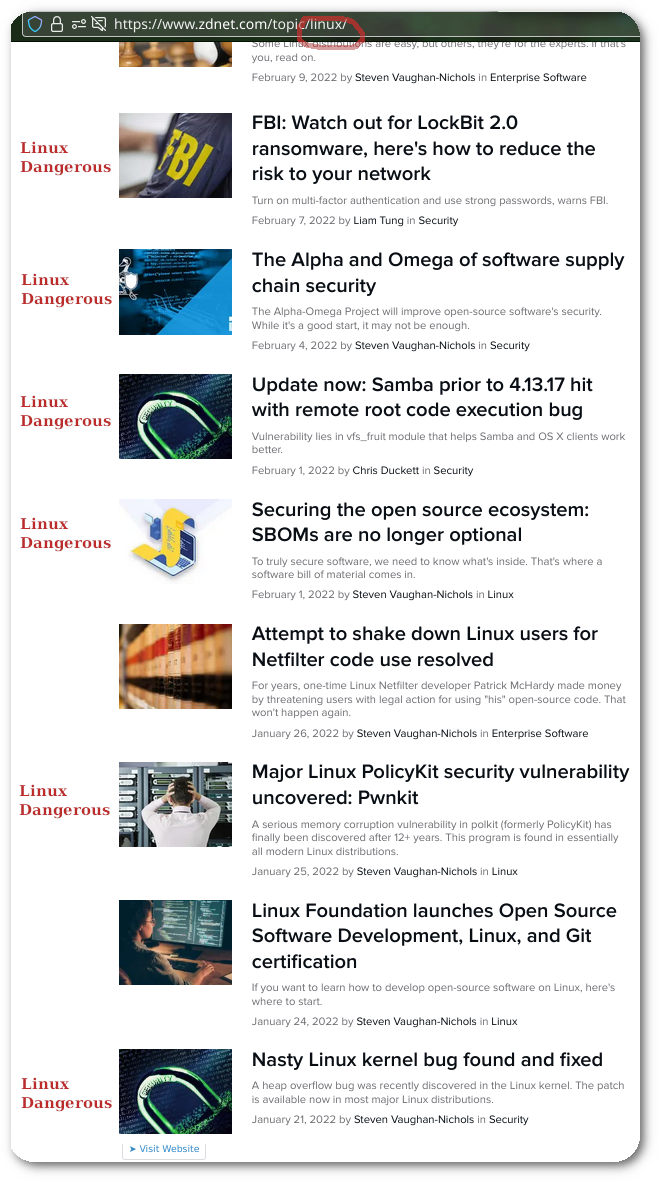 Linux/FUD hysteria/security at ZDNet