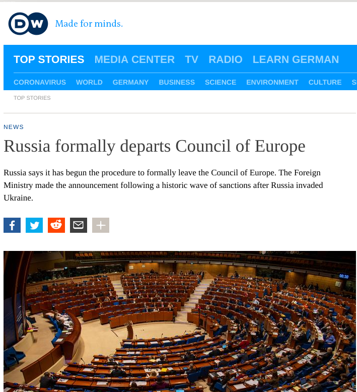Russia formally departs Council of Europe