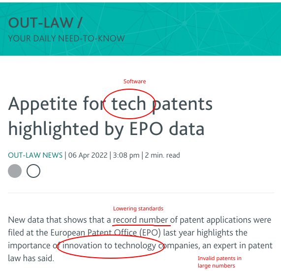 Lowering standards with software; Invalid patents in large numbers