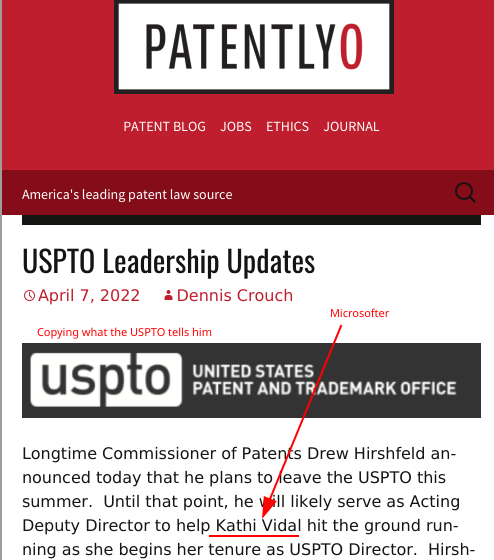 USPTO Leadership Updates/Microsofter: Posting what USPTO tells him to