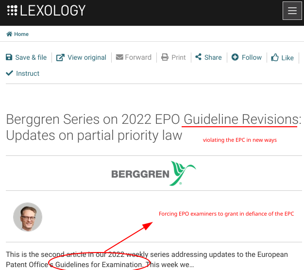Berggren Series on 2022 EPO Guideline Revisions: Updates on partial priority law: Forcing EPO examiners to grant in defiance of the EPC; violating the EPC in new ways