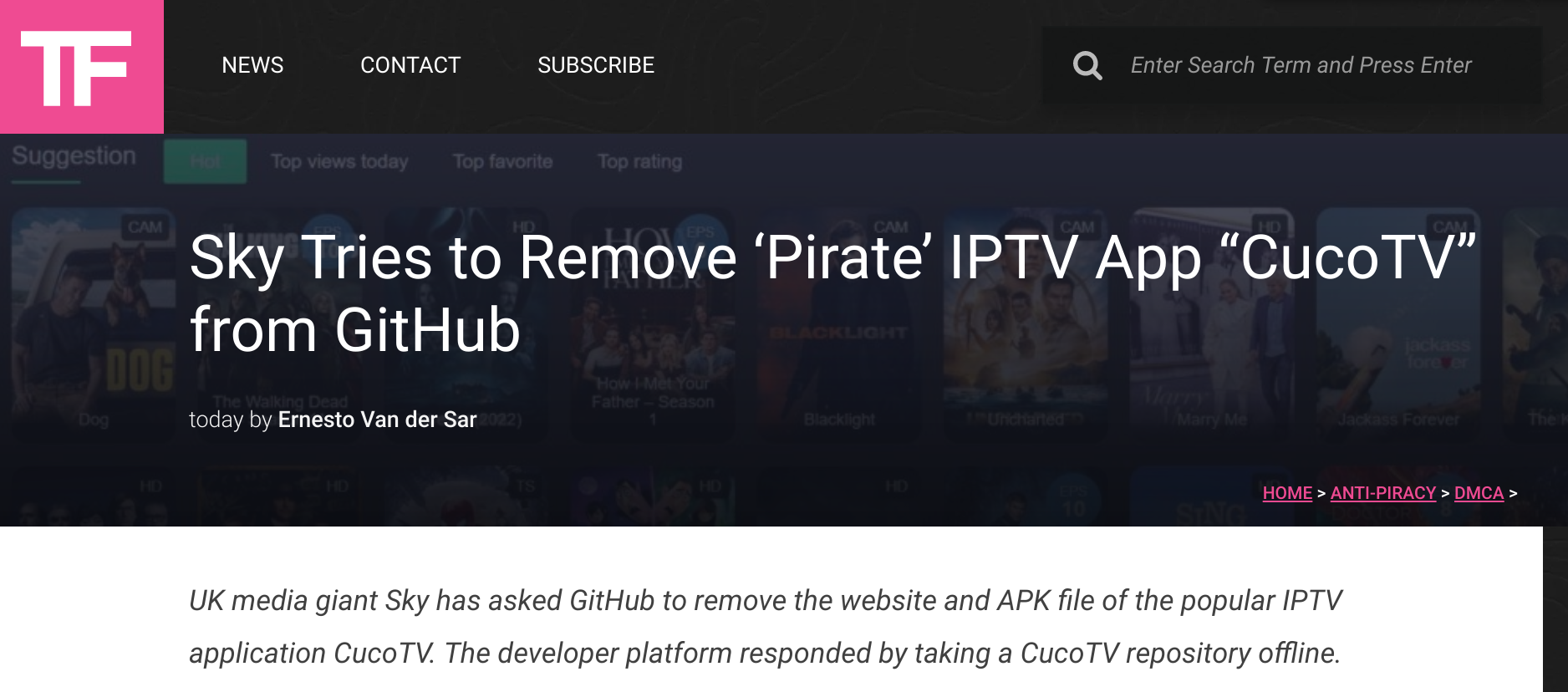 Sky Tries to Remove 'Pirate' IPTV App 'CucoTV' from GitHub