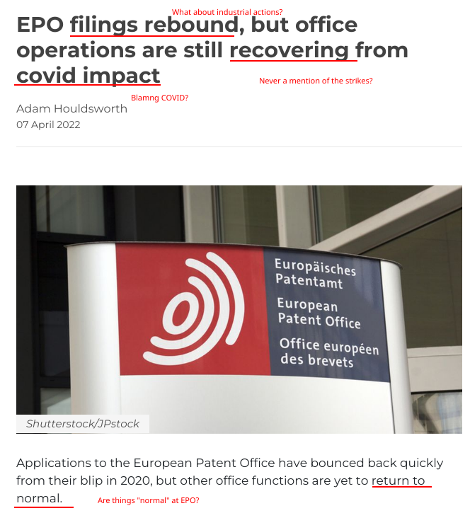 EPO filings rebound, but office operations are still recovering from covid impact: What about industrial actions? Never a mention of the strikes? Are things 'normal' at EPO?