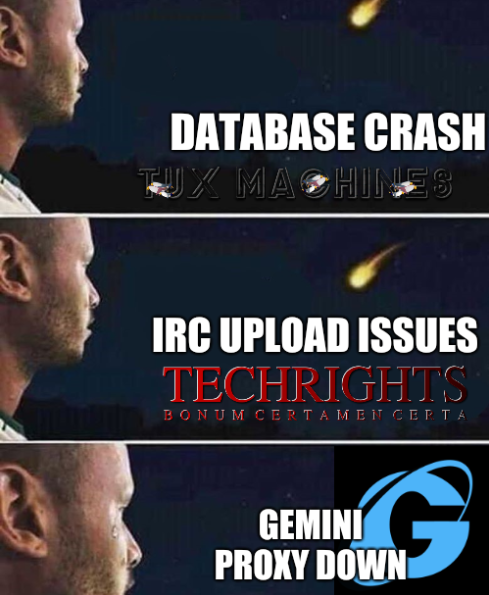 Database crash, IRC upload issues, Gemini proxy down
