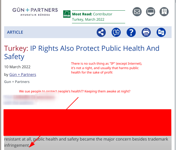 We sue people to protect people's health?? Keeping them awake at night? There is no such thing as 'IP' (except Internet), it's not a right, and usually that harms public health for the sake of profit