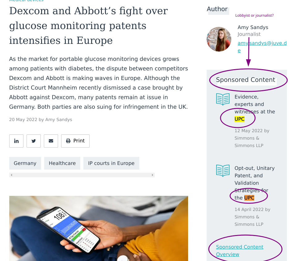 Amy Sandys: Dexcom and Abbott’s fight over glucose monitoring patents intensifies in Europe: Lobbyist or journalist?