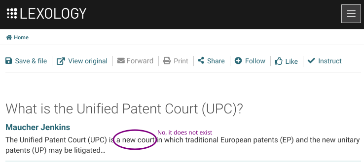 Maucher Jenkins: What is the Unified Patent Court (UPC)? No, it does not exist