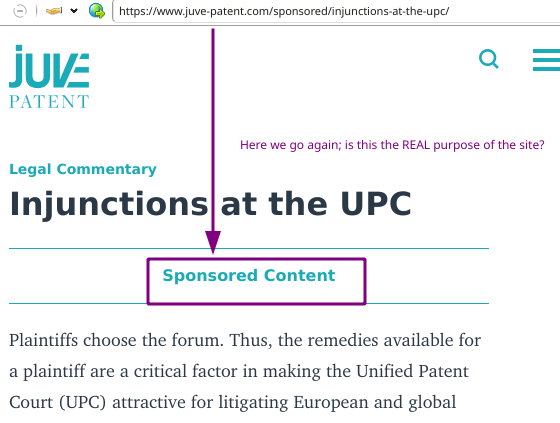 Injunctions at the UPC: Here we go again; is this the REAL purpose of the site?