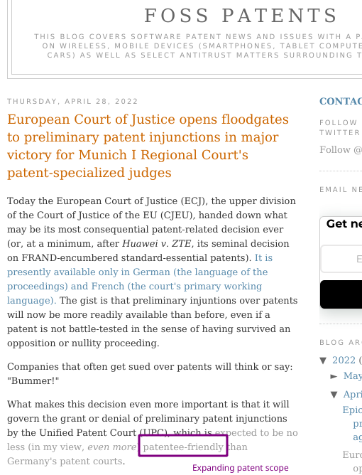 European Court of Justice opens floodgates to preliminary patent injunctions in major victory for Munich I Regional Court's patent-specialized judges: Florian Mueller: Expanding patent scope