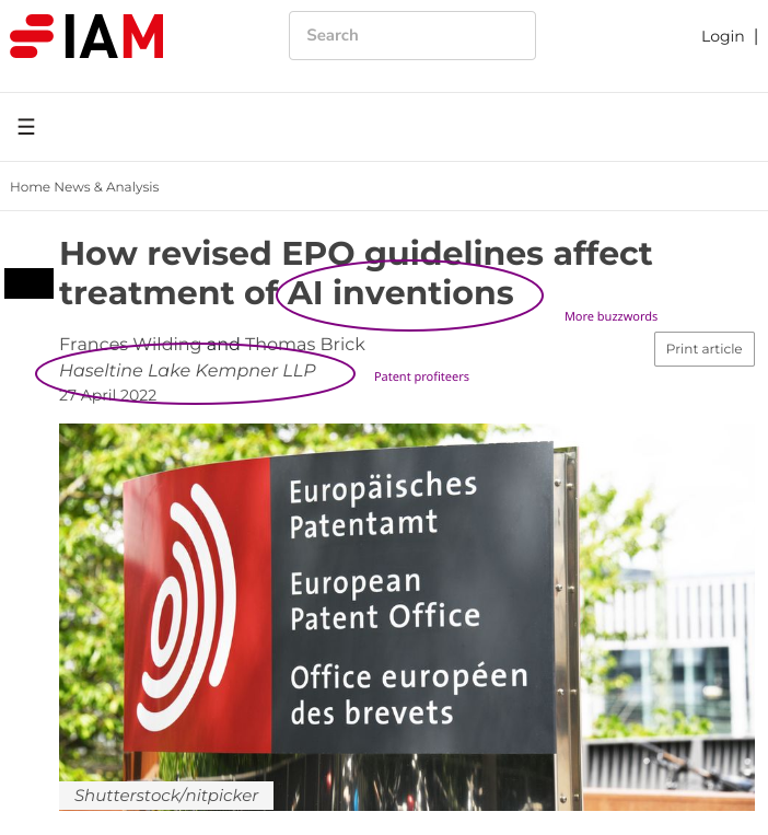 How revised EPO guidelines affect treatment of AI inventions: More buzzwords; Patent profiteers