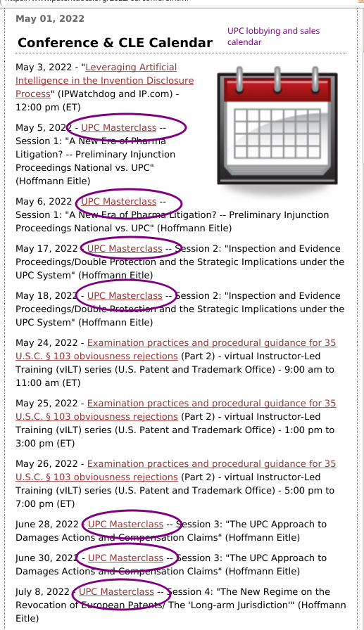 Conference & CLE Calendar: UPC lobbying and sales calendar