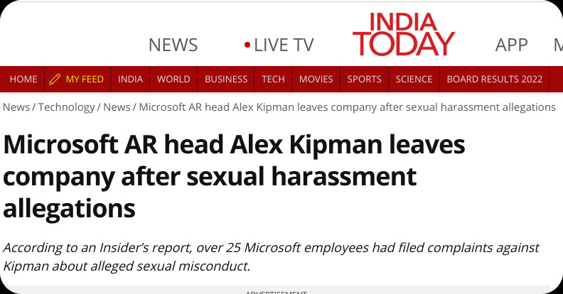 Microsoft AR head Alex Kipman leaves company after sexual harassment allegations  - Technology News