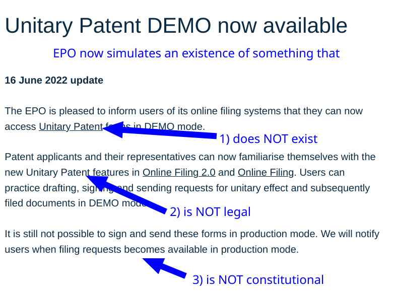 The criminals who run the EPO now simulates an existence of something that 1) does NOT exist 2) is NOT legal 3) is NOT constitutional.