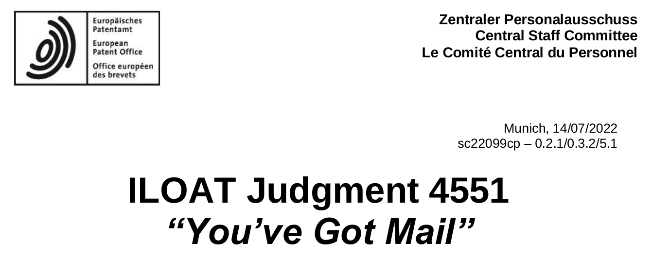 ILOAT Judgment 4551 “You’ve Got Mail”