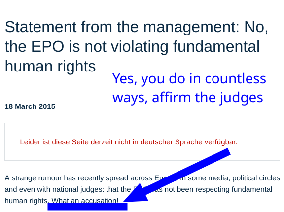 Statement from the management: No, the EPO is not violating fundamental human rights; Yes, you do in countless ways, affirm the judges