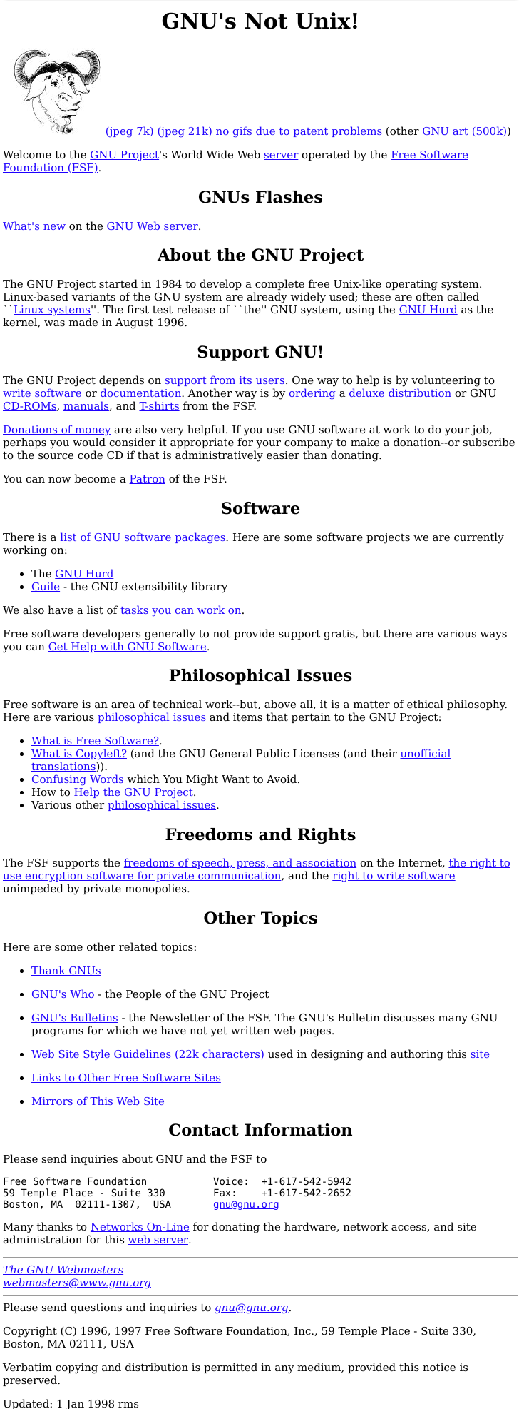 The FSF's Web site in 1998